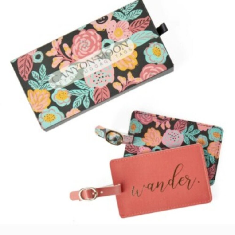 Canyon Moon Wander Black Floral Luggage Tags Set of 2 New in Box